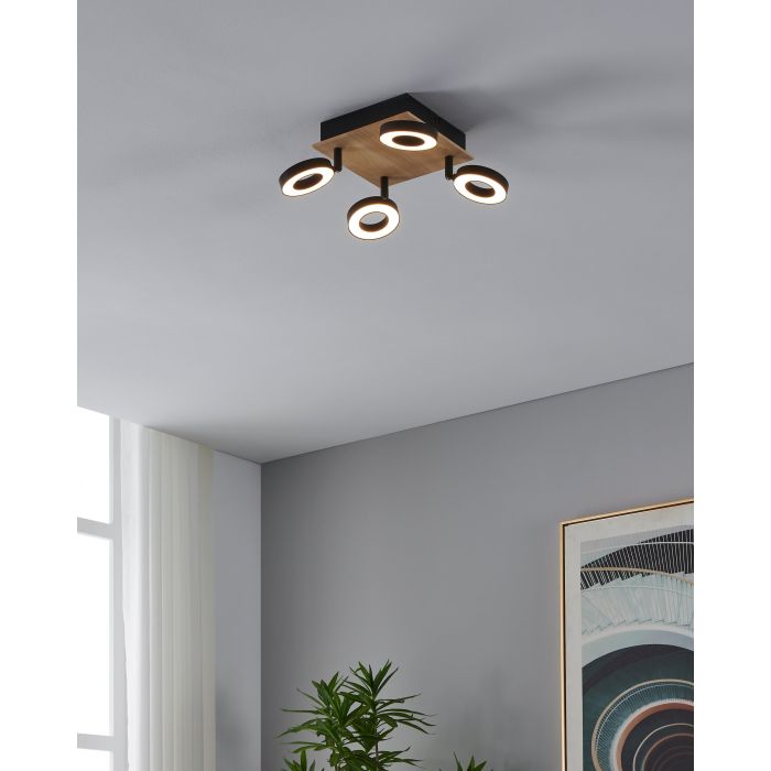 Eglo Rieveles spot 4x4,2W hout/zwart
