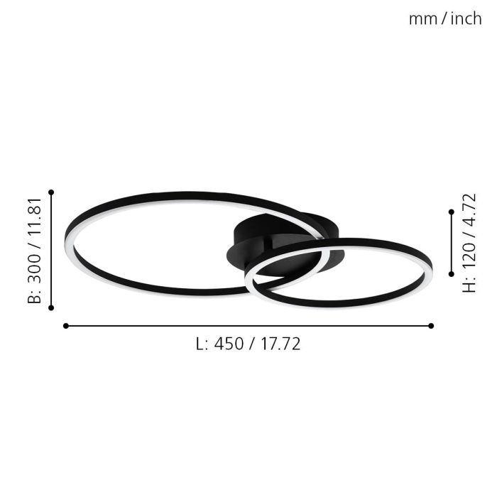 Eglo Palmaves 2 LED plafondlamp zwart/wit 1200lm 3000K
