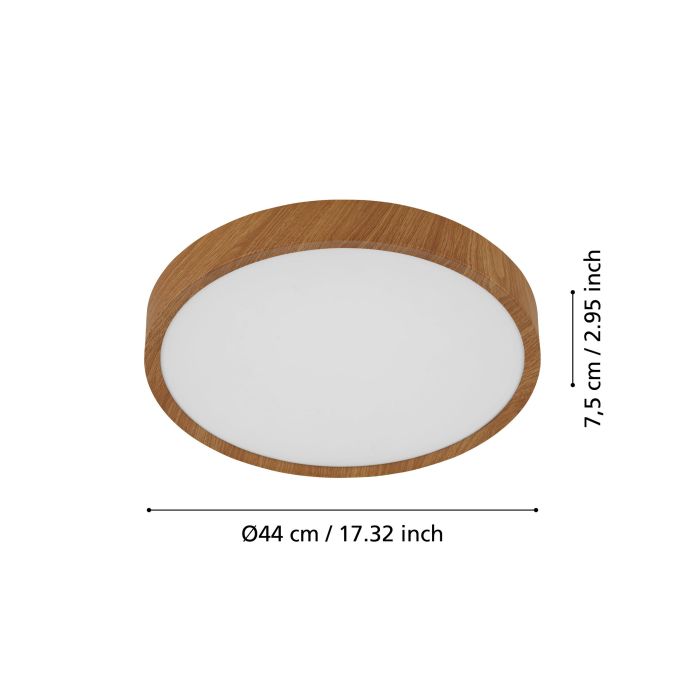 Eglo Musurita LED plafond 440mm hout 600lm 3000K