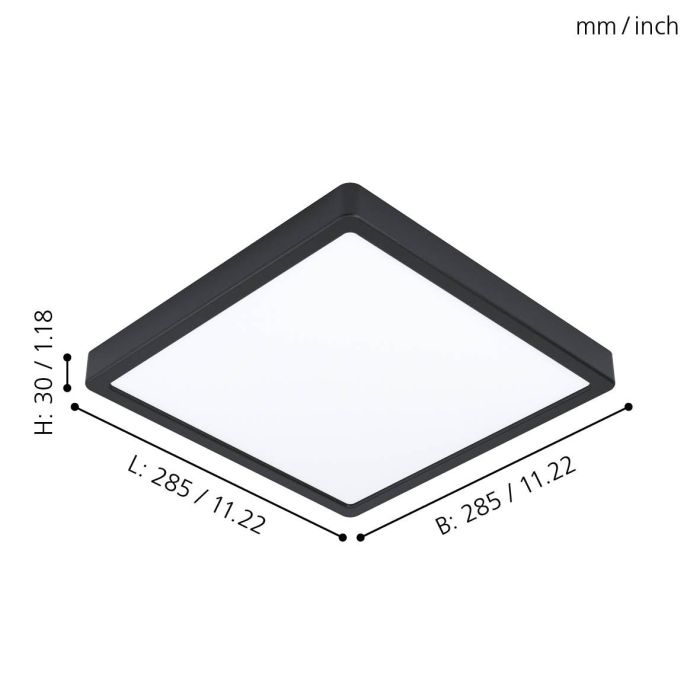 Eglo Fueva 5 LED opbouwarmatuur 285x285mm zwart 2300lm 3000K