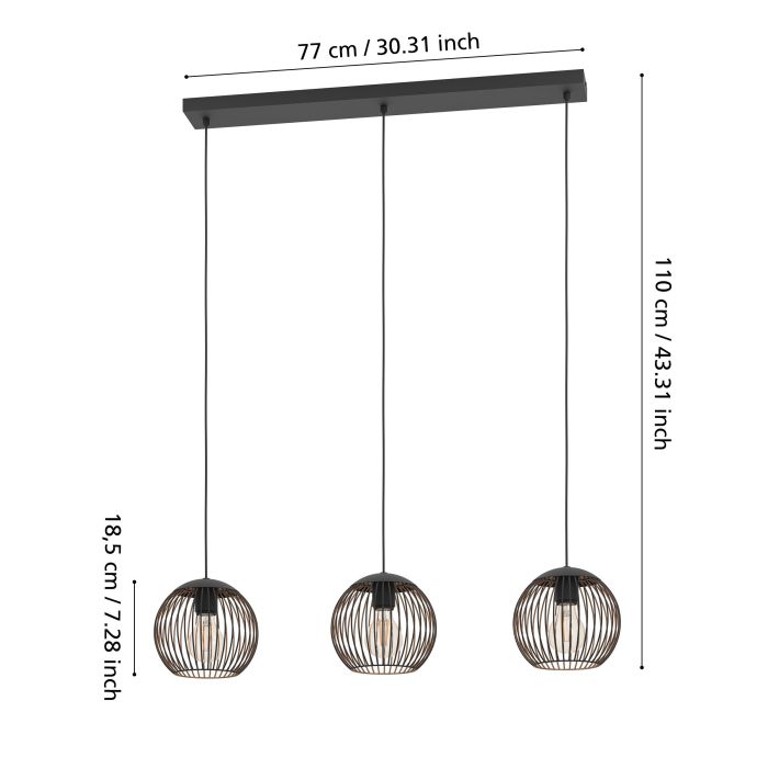 Eglo Almanzora hanglamp koper 3x E27