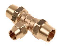 Gas-klemkoppeling T-stuk messing 22x15x22